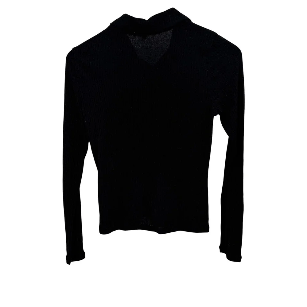 Z Supply Cardigan Women S Black Ribbed Button Front Collared Long Sleeve Light